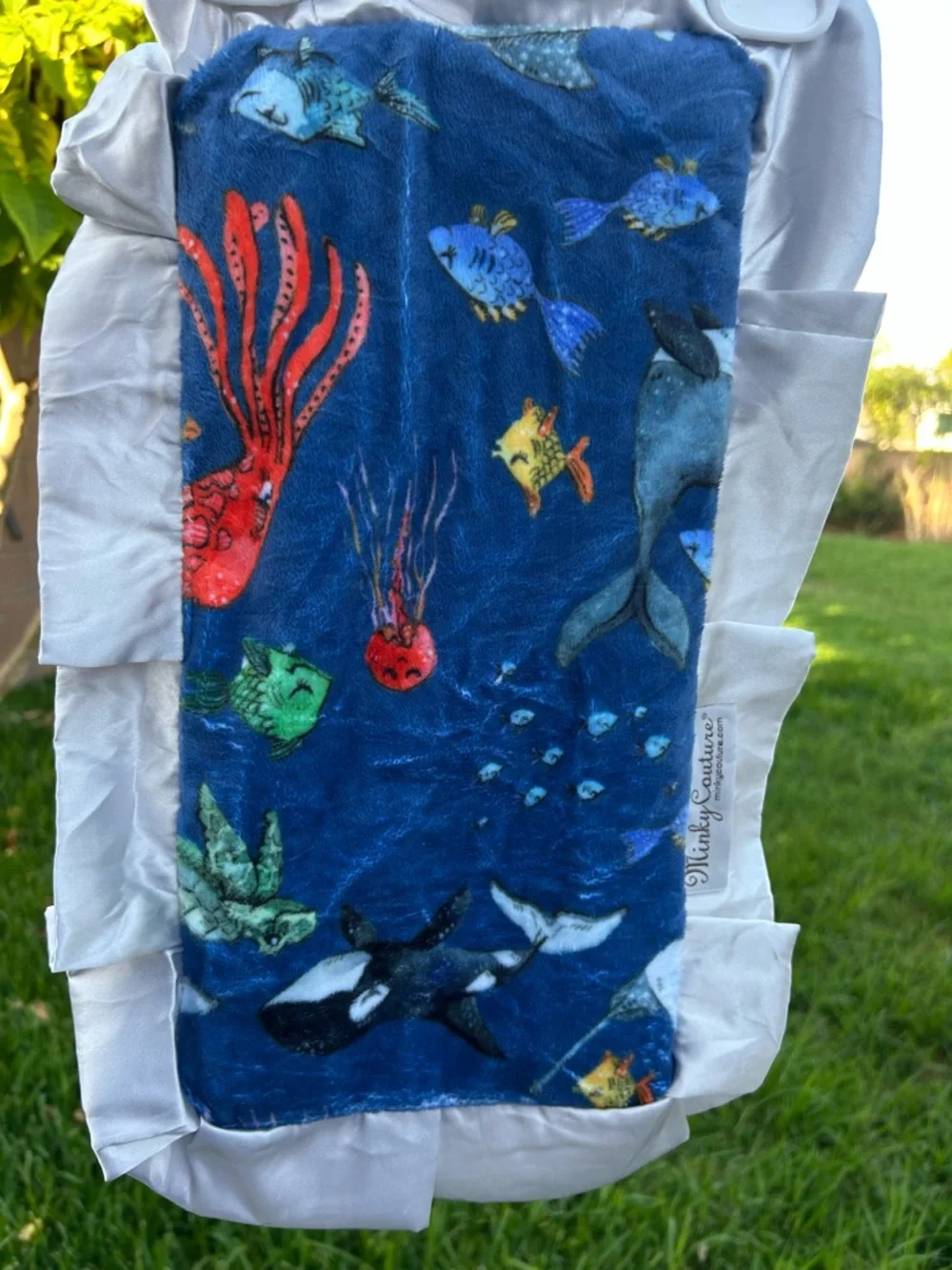 Minky couture Underwater sea life grey satin Ruffle